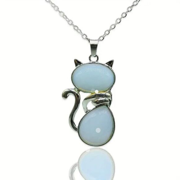 Cat Pendant Natural Stone Silhouette of a Cat Necklace - Picture 1 of 10